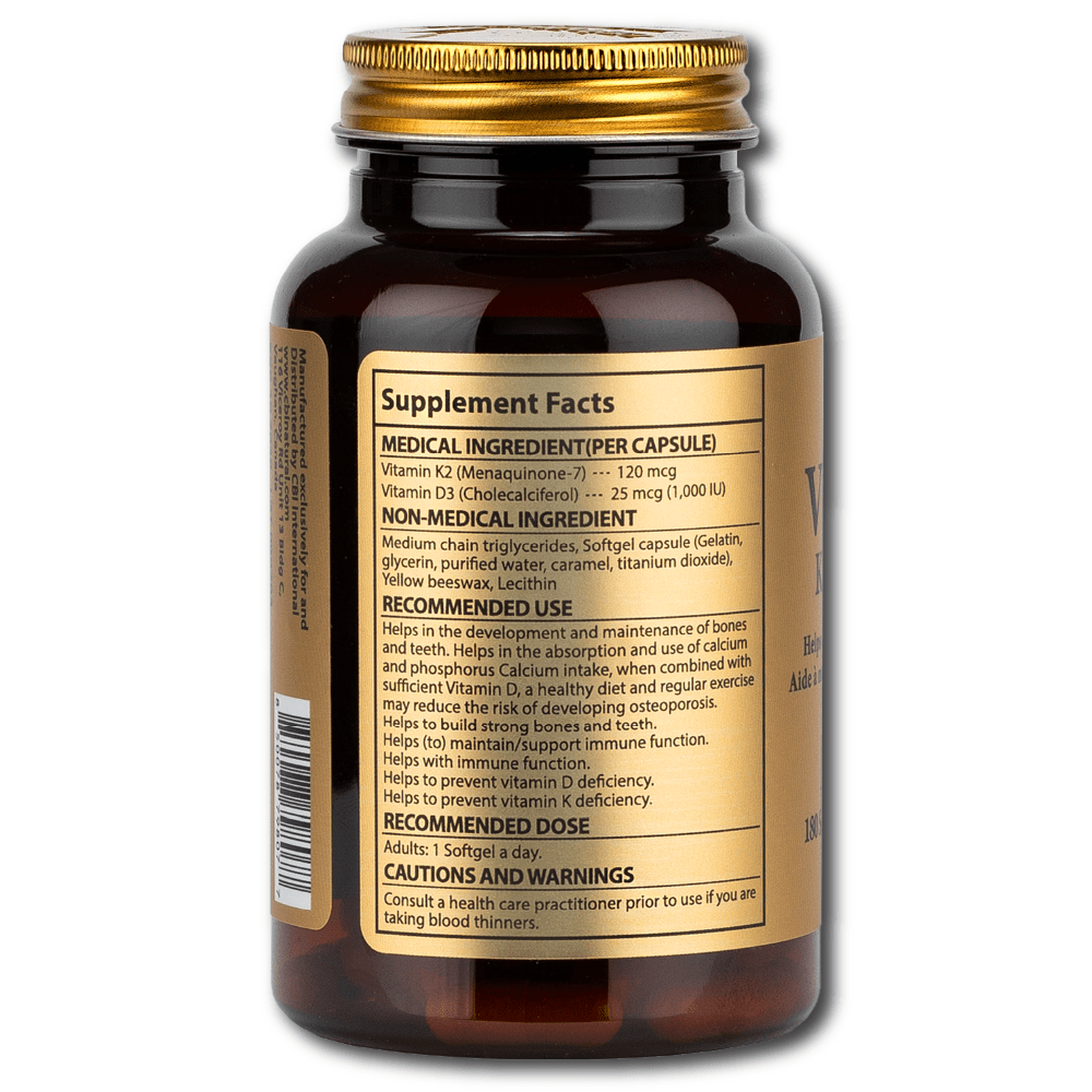 Vitamin K2 MK-7 120mcg with Vitamin D3 25 mcg, 180 softgels, 6-Month Supply